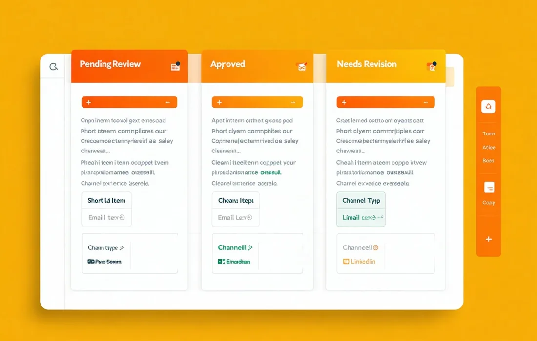 Quillpilot review flow showing copy items in different approval states — pending, approved, and revision requested