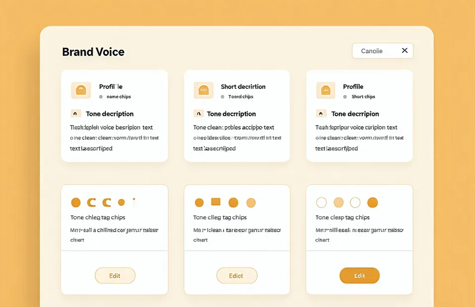 Brand voice profiles list in Quillpilot with profile cards for different brand personas
